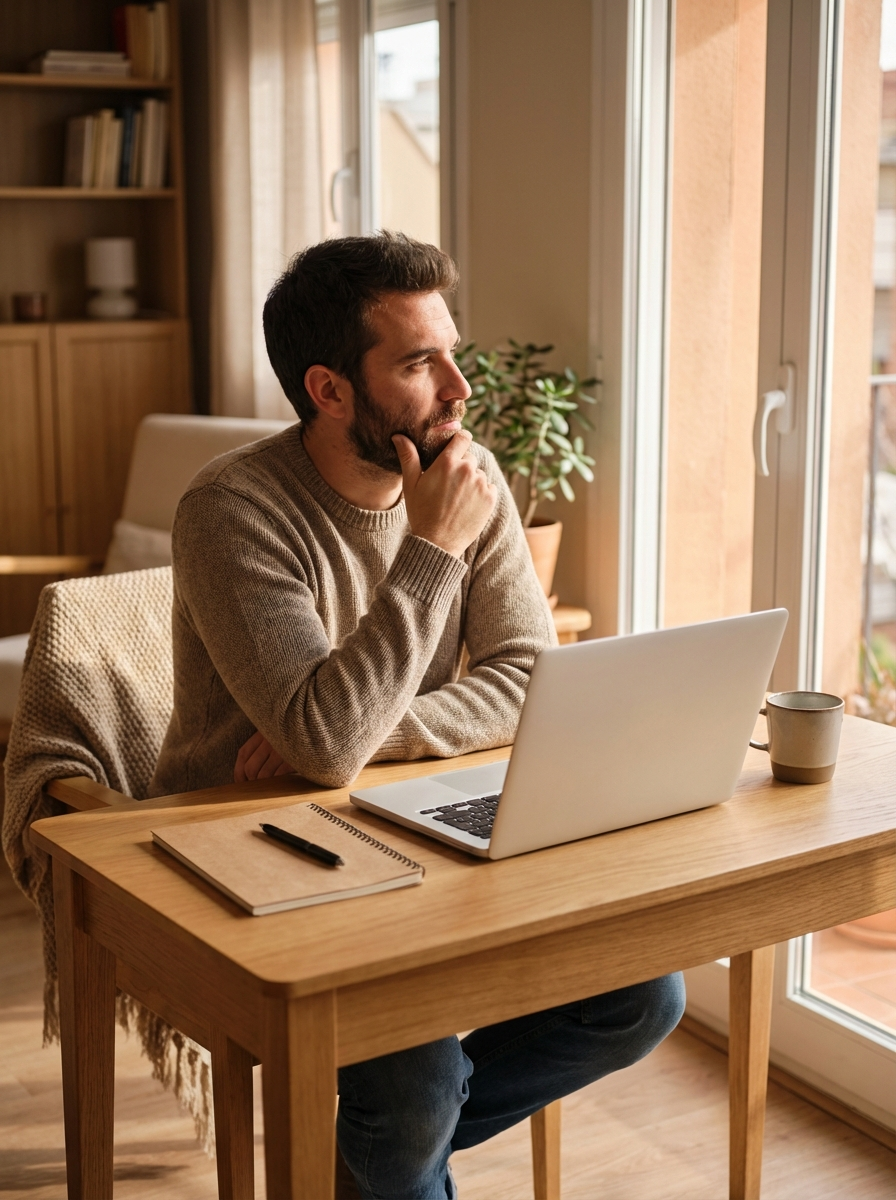 Erfahrener Freelancer reflektiert am Laptop